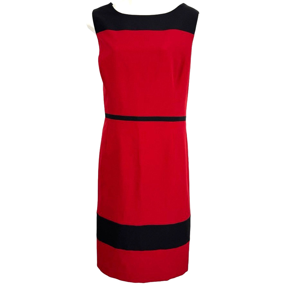Evan Picone Black Label Red Sheath Sleeveless Knee Length Lined Dress sz 16